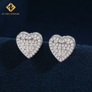 925 <b>Silver</b> Moissanite Iced Out Heart Shape <b>Stud</b> <b>Earrings</b> VVS Screw Back Gift Jewelry - Product Image 1
