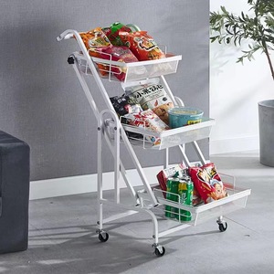 Kitchen Storage <b>Cart</b> 3 Tier Metal Rolling <b>Cart</b> With Wheels For Kitchen Bathroom Storage Rack <b>Foldable</b> Standing Type White - Product Image 3