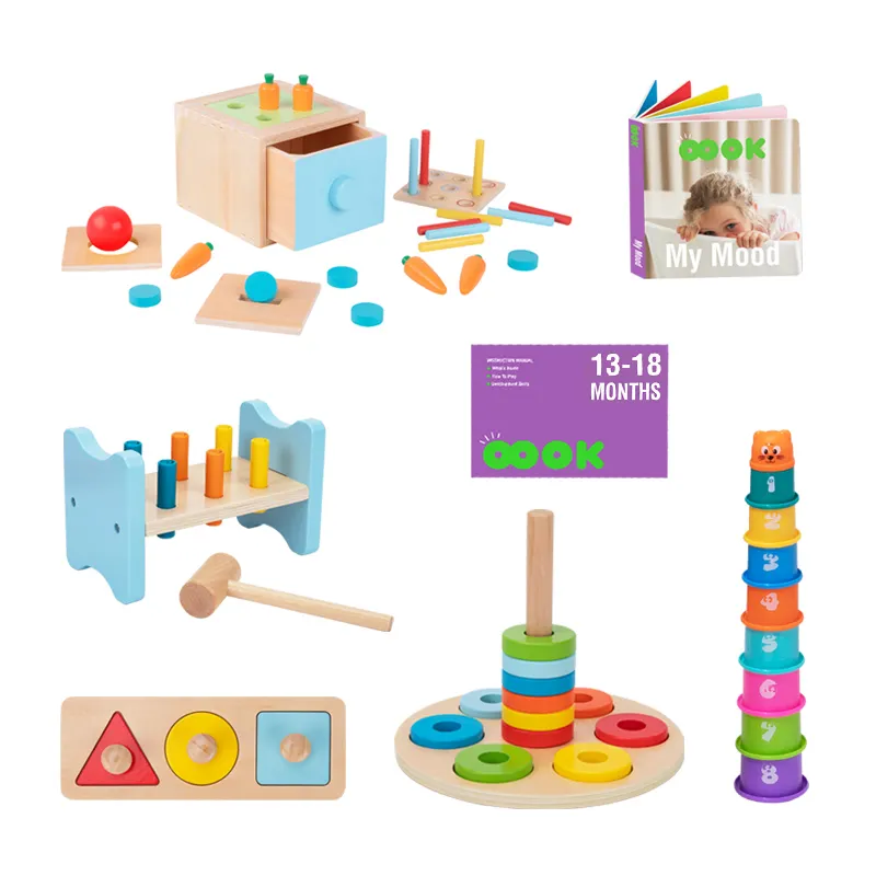 Early education box building blocks tower Montessori Puzzle wooden toy hammer pounding toy the babbler play set