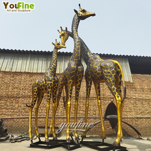 YOUFINE yaşam boyutu açık Park hayvanat bahçesi dekor bronz hayvan aile heykeli pirinç zürafa heykeller - Product Image 4
