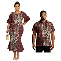 Vêtements pour amoureux, chemises tribales polynésiennes pour hommes, jupes élégantes à queue de poisson pour femmes, ensembles de couple imprimés hibiscus samoan Puletasi Hawaï