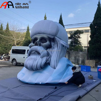 Crâne gonflable géant personnalisé avec barbe et chapeau, accessoire d'Halloween, personnage gonflable pour la décoration de scène de festival
