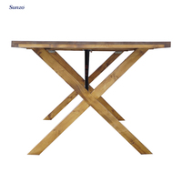 Table de ferme pliante traditionnelle en bois massif durable à pieds en X pour usage extérieur, hôtels et restaurants, style ferme
