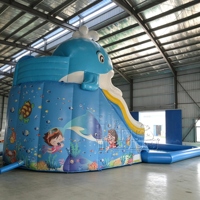 Tobogán Acuático Inflable Comercial con Piscina de Chapoteo, Tobogán Inflable para Parque Acuático para Niños, Alquiler para Eventos al Aire Libre