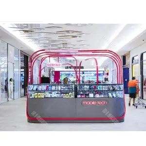 Diseño de kiosco de tienda de teléfonos móviles, escaparate de exhibición de tienda de venta al por menor con visión completa, para Centro Comercial