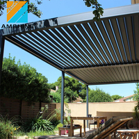 Pergola en aluminium motorisée à toit ouvrant réglable avec lames orientables et éclairage LED pour restaurant et café en plein air
