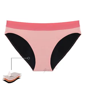 Sous-vêtements en coton pour adolescentes, de petite taille, 4 <span class=keywords><strong>couches</strong></span>, couleur rose, absorbante, culotte menstruelle lavable, pour adolescentes - Product Image 1