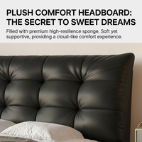 Cadre de lit moderne de luxe italien minimaliste avec tête de lit carrée capitonnée en cuir noir, lit King ou Queen pour chambre principale