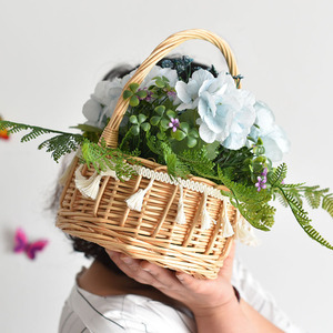 New trendy tassel hand-held flower <b>basket</b> packaging for fresh flowers, handmade rattan floral arrangement gifts, straw woven - Product Image 1