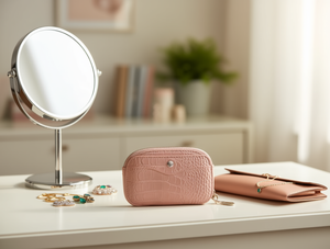 Portamonete da Donna in Pelle Sintetica Opaca con Motivo Coccodrillo, Mini Formato, Chiusura a Bottone e Cinturino da Polso - Product Image 2