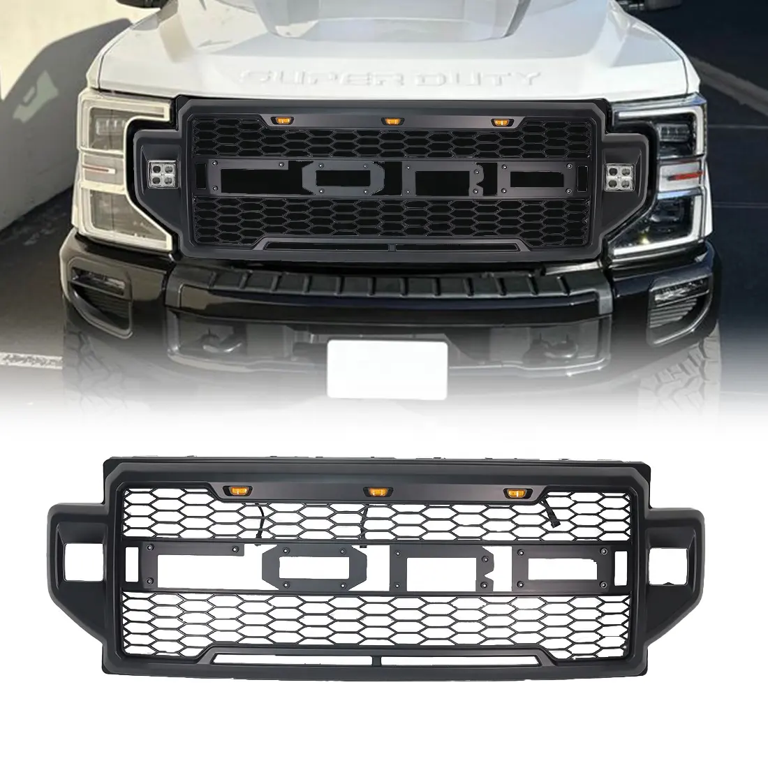 Grade dianteira com luzes e barra de luz, peças off road para carros, outros acessórios, ideal para Ford F250 2020-2022