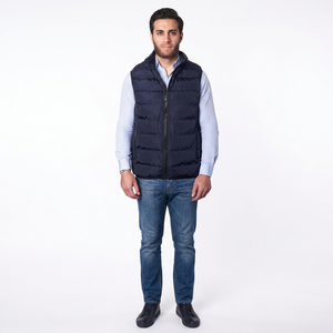 Slim Fit Men's Puffer Vest Jacket Crew <b>Neck</b> Side Pocket Body <b>Warmer</b> Sleeveless Winter Outerwear OEM Service - Product Image 1
