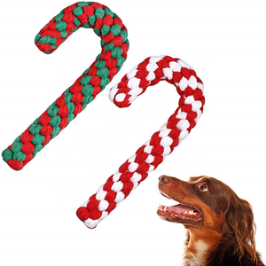 Üretici toptan Merry Christmas çevre dostu halat baston şekli knot oyuncak interaktif pamuk halat köpek oyuncak - Product Image 1