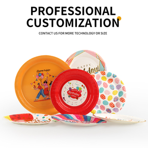Chất Lượng Cao Vòng Dùng Một Lần Giấy Tấm Có Thể Tái Chế Bộ Đồ Ăn Món Ăn Cho Salad Hạnh Phúc Sinh Nhật Nguồn Cung Cấp Bên Trang Trí - Product Image 4