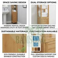 Armoire de rangement haute en bambou naturel pour salle de bain, 3 étagères ouvertes, porte simple à persiennes, autoportante, étroite, organisateur latéral pour buanderie et toilettes