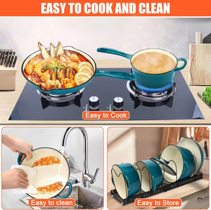 Ensemble de 7 casseroles et poêles en fonte émaillée antiadhésive avec couvercles, poêle à frire, casserole, compatible four jusqu'à 500°F °   Pour toutes les plaques de cuisson - Product Image 3