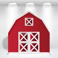 Fondo de Fotografía con Forma de Granja Roja de 7x7 pies, Marco de Aluminio Resistente de 32 mm, Tema de Granja y Vaqueros del Oeste, Soporte de Pared para Cabina de Fotos