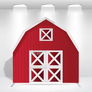 7x7ft Roter Scheunenhaus-förmiger Hintergrund 32mm Hochbelastbarer Aluminiumrahmen Western Cowboy Farm Thema Fotobox Hintergrundwand Ständer - Product Image 2