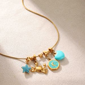 <span class=keywords><strong>Collier</strong></span> avec pendentif en acier inoxydable personnalisé, strass, émail époxy, cœur, étoile, animal marin, fruits colorés, bijoux pour femme - Product Image 1