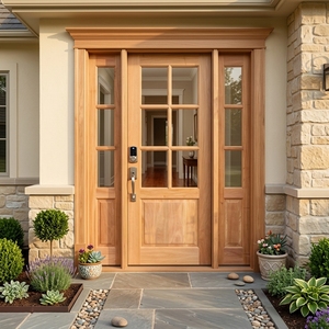 Puerta de Entrada de Madera Sólida con 6 Paneles de Vidrio y Dos Luces Laterales a Juego de 3 Paneles, Estilo American Craftsman - Product Image 5