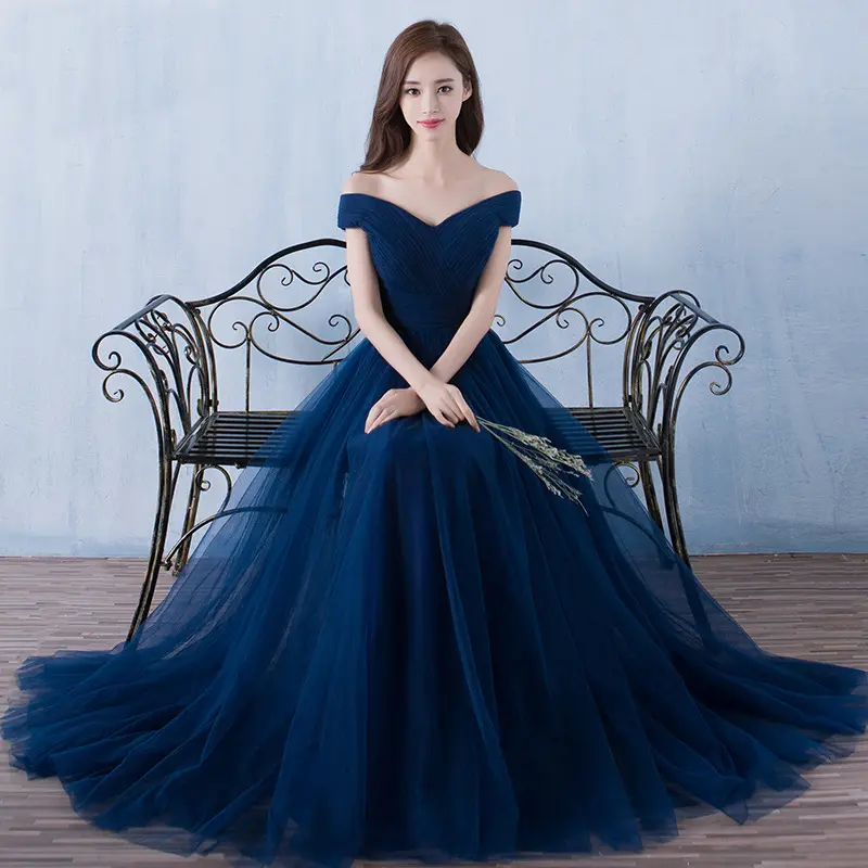 Новое поступление, однотонные Свадебные платья на одно плечо, Элегантное синее длинное обручальное платье на шнуровке, вечернее платье для женщин