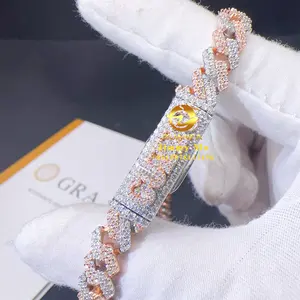 Custom Lock Pass Diamond Tester 8mm 2 Rows Iced Out Hip Hop VVS1 Moissanite Diamond Cuban Link Chain Necklace