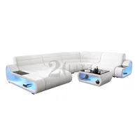 מודרני טרקלינים סלון ספה סט לבן עור ספה עגול פינת חתך חכם LED ספה עם קפה שולחן