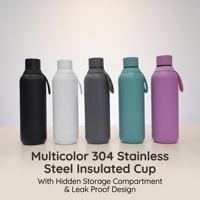Bouteille d'eau isotherme en acier inoxydable avec logo personnalisé, base de rangement dissimulée, gourde thermique portable avec cordon