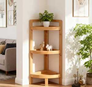 Étagère à épices et à bocaux en bambou moderne, durable et écologique à trois niveaux avec rangement pour les articles de salle de bain - Product Image 2