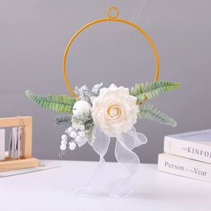 <b>Artificial</b> <b>White</b> <b>Rose</b> Door Wreath Metal Hoop Wall Hanging Floral Decoration for Wedding Home Party Decor - Product Image 3