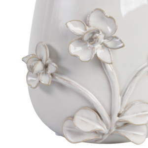 Vaso in ceramica con decorazioni floreali scolpite per uso interno ed esterno, vaso bianco per decorazioni domestiche - Product Image 4