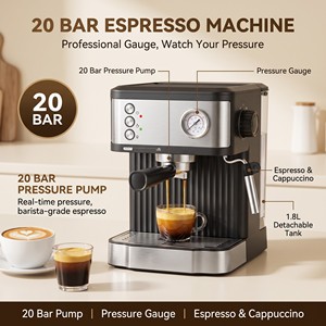 Macchina per Caffè Espresso Elegante con Logo Personalizzato, Valvola di Sicurezza, Rilascio Automatico, Vassoio Raccogligocce Rimovibile, Facile da Pulire, per Casa e Cucina - Product Image 1