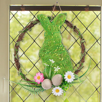 Paaskrans van rotan, houten tafeldecoratie, kunstbloemen, konijnen-deurhanger, rustieke binnenhuisdecoratie, Chinees gemaakt ornament