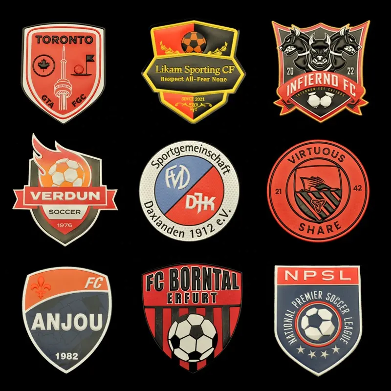 Wholesale New Design Custom Embossed 3D Football Team Emblem Logo Badges Soft Plating TPU Patches For Clothing