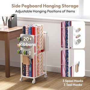 Gift Wrapping Station Metal Premium Steel Lockable Wheels Large Capacity <strong>Storage</strong> Organizer for Gift Wrapping Paper <strong>Drawings</strong> - Product Image 4