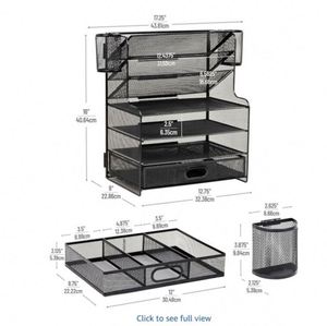 Metal Mesh Desk <b>Organizer</b> 6 Compartments 1 Drawer 2 Pen Cups Office Desktop <b>File</b> <b>Organizer</b> - Product Image 4