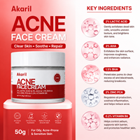 Crème de traitement des boutons Akaril 50g au beurre de karité, curcuma et arbutine – Anti-rides, éclaircissante, contrôle du sébum, texture lisse, exfoliante