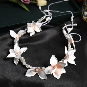 Diadema trenzada tejida al por mayor, joyería para el cabello de boda con borlas para novia, banda para el pelo de flor de perla romántica de hada hecha a mano, venta al por mayor de NCA-63 - Product Image 2