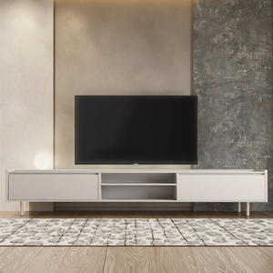 Moderno Centro de Entretenimiento Blanco con Gran Almacenamiento, Gabinete para Medios, Mueble de Madera para <span class=keywords><strong>TV</strong></span>, <span class=keywords><strong>Soporte</strong></span> para Televisión para el Hogar y Sala de Estar - Product Image 1