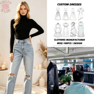 Jean déchiré bleu clair taille haute coupe droite pour femme, style décontracté, idéal pour le quotidien et les trajets, personnalisable – Nouvelle collection très tendance - Product Image 1