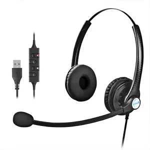 2024 Professional Over Ear Stereo Wired Call Center Headset Noise Cancelling Headphones USB Earphone With Microphone For Laptop