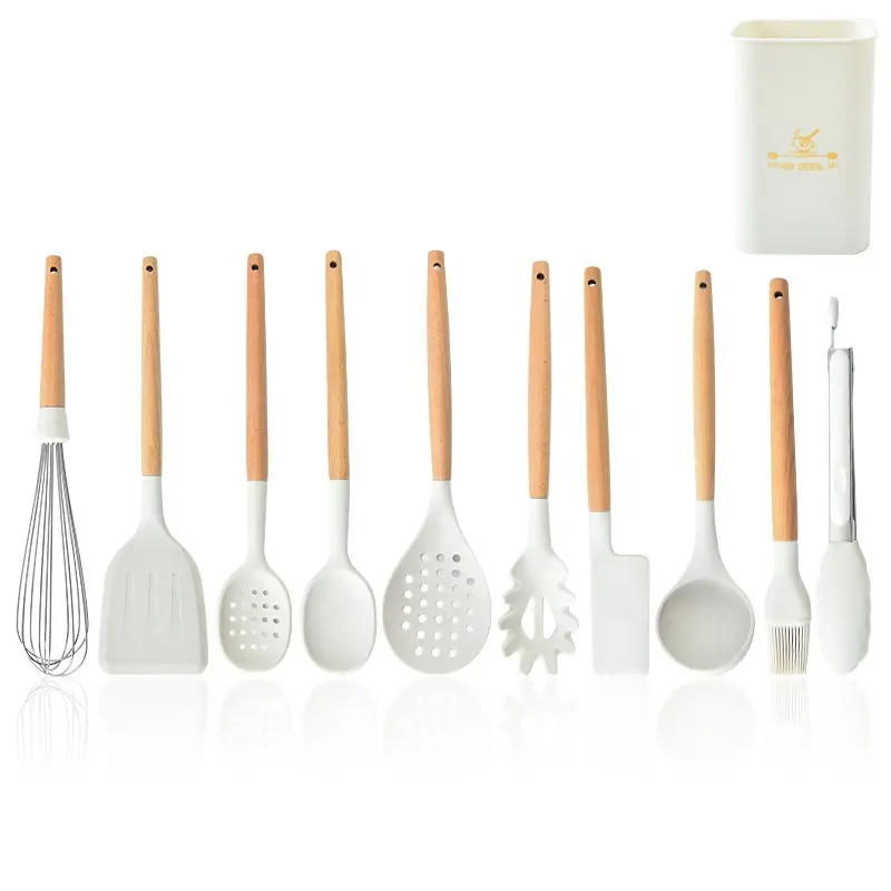 Non-stick Silicone Kitchenware Cooking Utensils Set Cookware Spatula Shovel Egg Beaters Wooden Handle Kitchen Cooking Tool Set