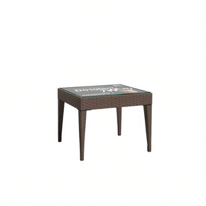Poly Rattan Outdoor Side <b>Table</b> 19.7x19.7x15 In Tempered Glass Top Durable Contemporary Design - Product Image 1