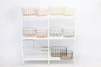 Panier de rangement en fil métallique avec base en bois, bac organisateur en maille métallique pour bureau, cuisine, salle de bain, rangement domestique