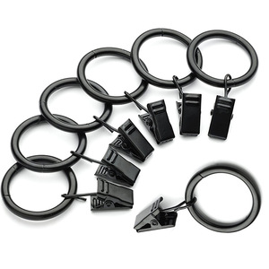 Jushang Hardware <b>Curtain</b> <b>Rings</b> And Clips Black Round Easy Installation For <b>Curtains</b> And Shower <b>Curtains</b> - Product Image 1