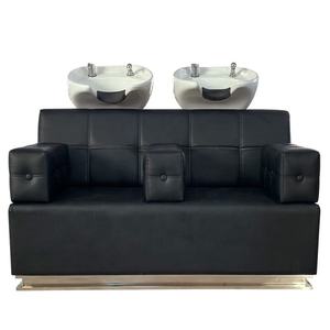High Quality Portable Double Seater Backrest Ceramic Basin Shampoo Chair Salon Furniture Commercial <b>Black</b> Shampoo <b>Bed</b> <b>Set</b> - Product Image 4