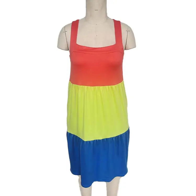 Summer Customizable Onesie Pajamas Home Wearing Plain Dyed Women Night Sleepwear Rainbow Dress