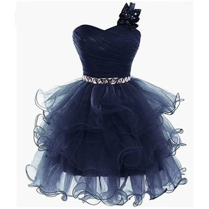 One Shoulder Sweetheart Bridesmaid Dress Pink Tulle A Line Short Puffy Skirt Adult Party Dress - Product Image 3