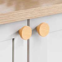 DIMETAL Kenop Kabinet Bulat Kayu Solid, Gagang Laci Kayu Beech Rubber, Pegangan Furnitur untuk Lemari Pakaian