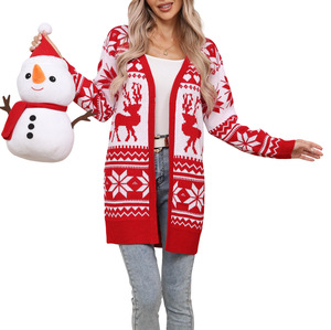 <span class=keywords><strong>Pull</strong></span> en tricot Cardigan long d'hiver décontracté pour femmes avec manteau brodé <span class=keywords><strong>de</strong></span> flocon <span class=keywords><strong>de</strong></span> neige <span class=keywords><strong>de</strong></span> renne <span class=keywords><strong>de</strong></span> vacances Position du logo avant - Product Image 1